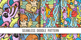 Fototapeta Młodzieżowe - Collection of funny doodle monsters seamless pattern for prints, designs and coloring books