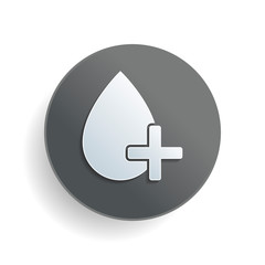 Poster - drop of blood and medical cross. simple icon. White paper symbol on gray round button or badge with shadow