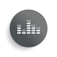 Poster - Digital equalizer. Simple icon. White paper symbol on gray round button or badge with shadow
