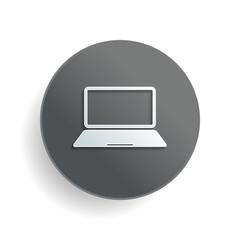 Poster - Laptop or notebook computer icon. White paper symbol on gray round button or badge with shadow