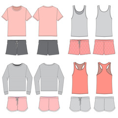 Wall Mural - Vector template for Women's Pink and Gray combination Pajama sets