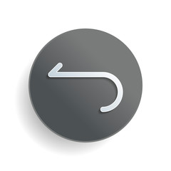 Poster - Simple arrow, backward. Navigation icon. Linear symbol with thin line. One line style. White paper symbol on gray round button or badge with shadow