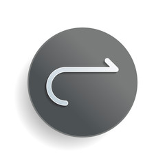 Poster - Simple arrow, forward. Navigation icon. Simple arrow, backward. Navigation icon. Linear symbol with thin line. One line style. White paper symbol on gray round button or badge with shadow
