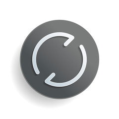 Poster - Simple arrows, update, reload. Navigation icon. Linear symbol with thin line. One line style. White paper symbol on gray round button or badge with shadow