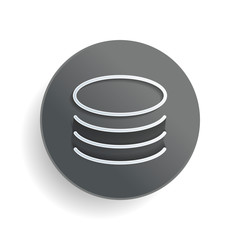 Fototapete - Database icon. Simple linear symbol, thin outline. White paper symbol on gray round button or badge with shadow