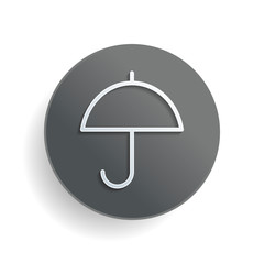 Poster - Simple umbrella icon. Linear, thin outline. White paper symbol on gray round button or badge with shadow