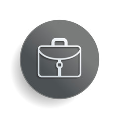 Poster - Briefcase, office bag. White paper symbol on gray round button or badge with shadow