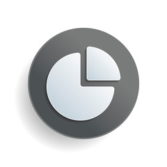Poster - Business pie chart icon. White paper symbol on gray round button or badge with shadow