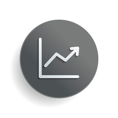 Poster - Finance grapgic, grow. White paper symbol on gray round button or badge with shadow