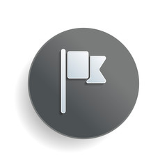 Poster - Simple flag icon. White paper symbol on gray round button or badge with shadow