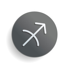 Poster - Astrological sign. Sagittarius simple icon. White paper symbol on gray round button or badge with shadow