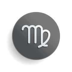 Poster - Astrological sign. Virgo simple icon. White paper symbol on gray round button or badge with shadow
