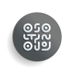 Poster - QR code. Technology icon. Simple logo. White paper symbol on gray round button or badge with shadow