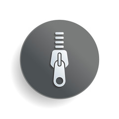 Poster - Zipper tool icon, Close state. White paper symbol on gray round button or badge with shadow
