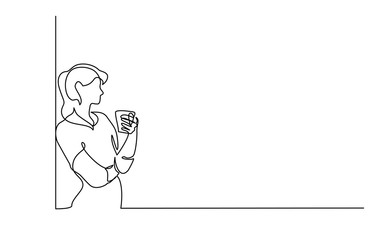 Woman relaxing with cup of tea Continuous line