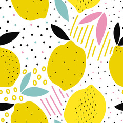 Lemon seamless pattern for print, textile. Modern decorative lemon background.