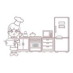 Poster - Chef girl cartoon brown lines