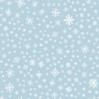 Snowflake doodle seamless pattern. Snow on blue background. Merry Christmas holiday, Happy New Year celebration Vector illustration