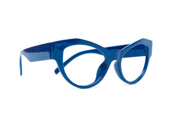 Blue glasses isolated on white background.