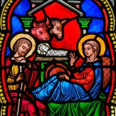 Fototapete - Nativity Scene - Christmas Card - Stained Glass in Monaco Cathedral