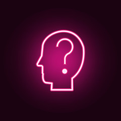 Poster - questions in head icon. elements of interview in neon style icons. simple icon for websites, web des