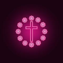 Poster - cross and flowers icon. Elements of Easter in neon style icons. Simple icon for websites, web design, mobile app, info graphics