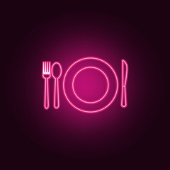 Poster - a plate and a serving icon. Elements of hotel in neon style icons. Simple icon for websites, web design, mobile app, info graphics