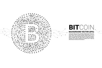 Poster - Vector bitcoin icon from circuit board style dot connect line. Concept for cryptocurrency technology and financial network connection.