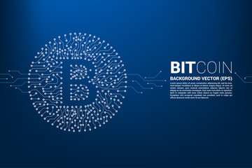 Poster - Vector bitcoin icon from circuit board style dot connect line. Concept for cryptocurrency technology and financial network connection.