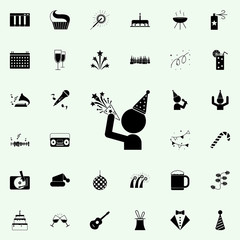 Poster - a man with a cracker icon. Party icons universal set for web and mobile