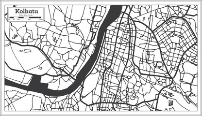 Wall Mural - Kolkata India City Map in Retro Style. Outline Map.