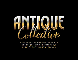 Poster - Vector Antique Collection Alphabet Letters, Numbers and Symbols. Vintage Golden Font. 