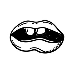 Poster - Handdrawn doodle lips icon. Hand drawn black sketch. Sign symbol. Decoration element. White background. Isolated. Flat design. Vector illustration