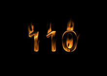 3D Number 110 With Flames Black Background