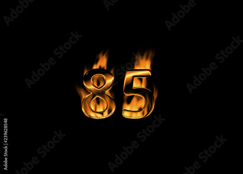 Fotografía 3D number 85 with flames black background