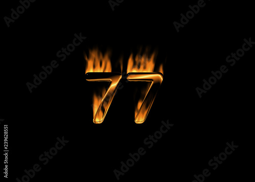 Fotografie, Obraz 3D number 77 with flames black background