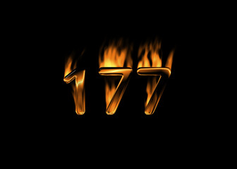 3D number 177 with flames black background