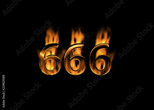 Cuadros en Lienzo 3D number 666 with flames black background