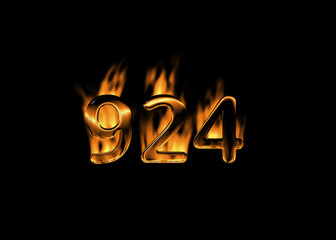 Wall Mural - 3D number 924 with flames black background