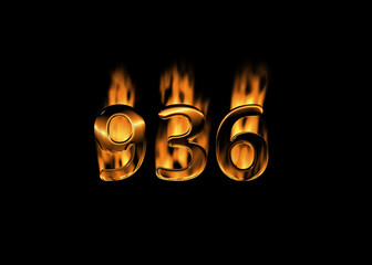 Wall Mural - 3D number 936 with flames black background