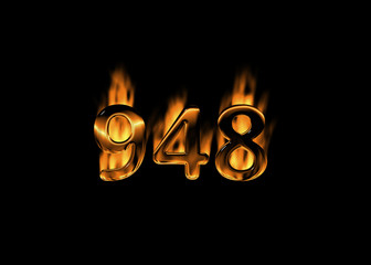 Wall Mural - 3D number 948 with flames black background