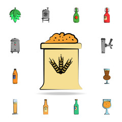 Poster - bag of barley colored sketch style icon. detailed set of color beer in hand drawn style icons. premi