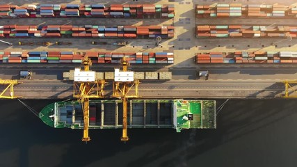 Wall Mural - Aerial view of Industrial shipping port, Cargo ship.