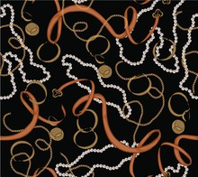 Seamless Pattern With Gold Chain, Belt And Pearls.vector Illustration