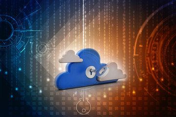Poster - key and lock on a cloud . 3d illustration