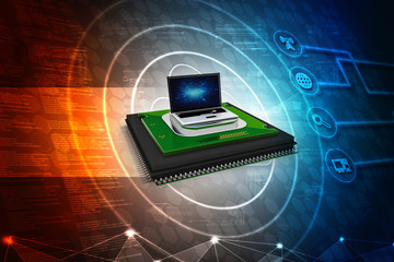 Poster - 3d render Laptop computer with microchips