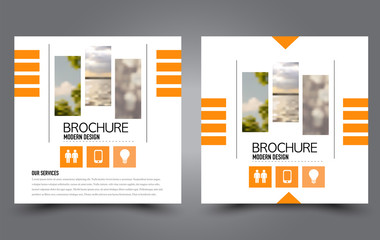 Wall Mural - Square flyer template. Simple brochure design. Poster for business, education, advertisement, banner, ad banner. Orange color. Vector illustration.