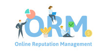 ORM Online Reputation Management. Concept With Keywords, Letters, And Icons. Colored Flat Vector Illustration. Isolated On White Background.
