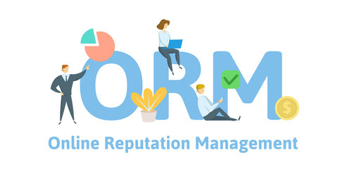 ORM Online Reputation Management. Concept with keywords, letters, and icons. Colored flat vector illustration. Isolated on white background.