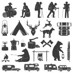 Wall Mural - Set of Camping icons isolated on the white background.